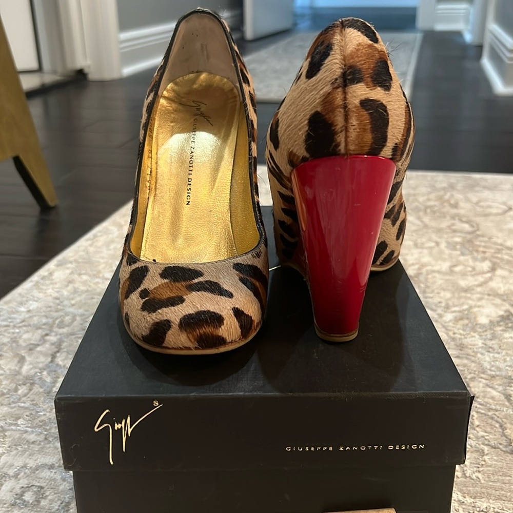 Giuseppe Zanotti Leopard Wedge with Red Heels Size 39